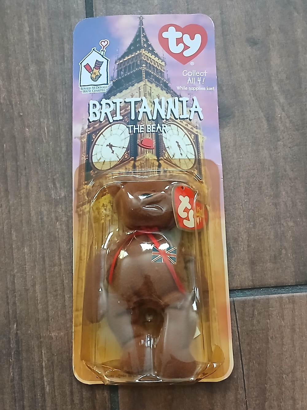 Ty Britannia Bear Plush in Brown with Red and Blue Accents 1997